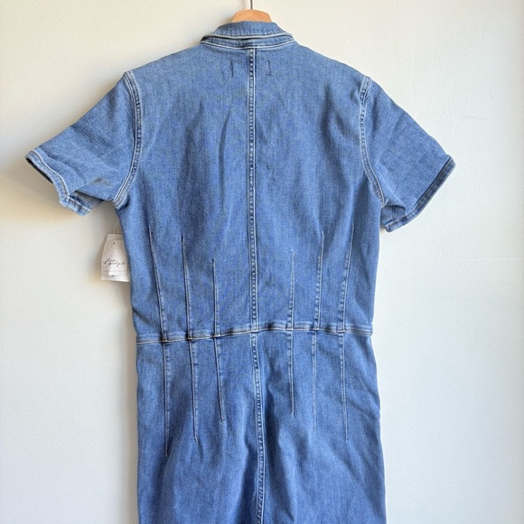 Free People We The Free Jayde Denim Flare Jumpsuit In Sunburst Blue Size L - Picture 11 of 12